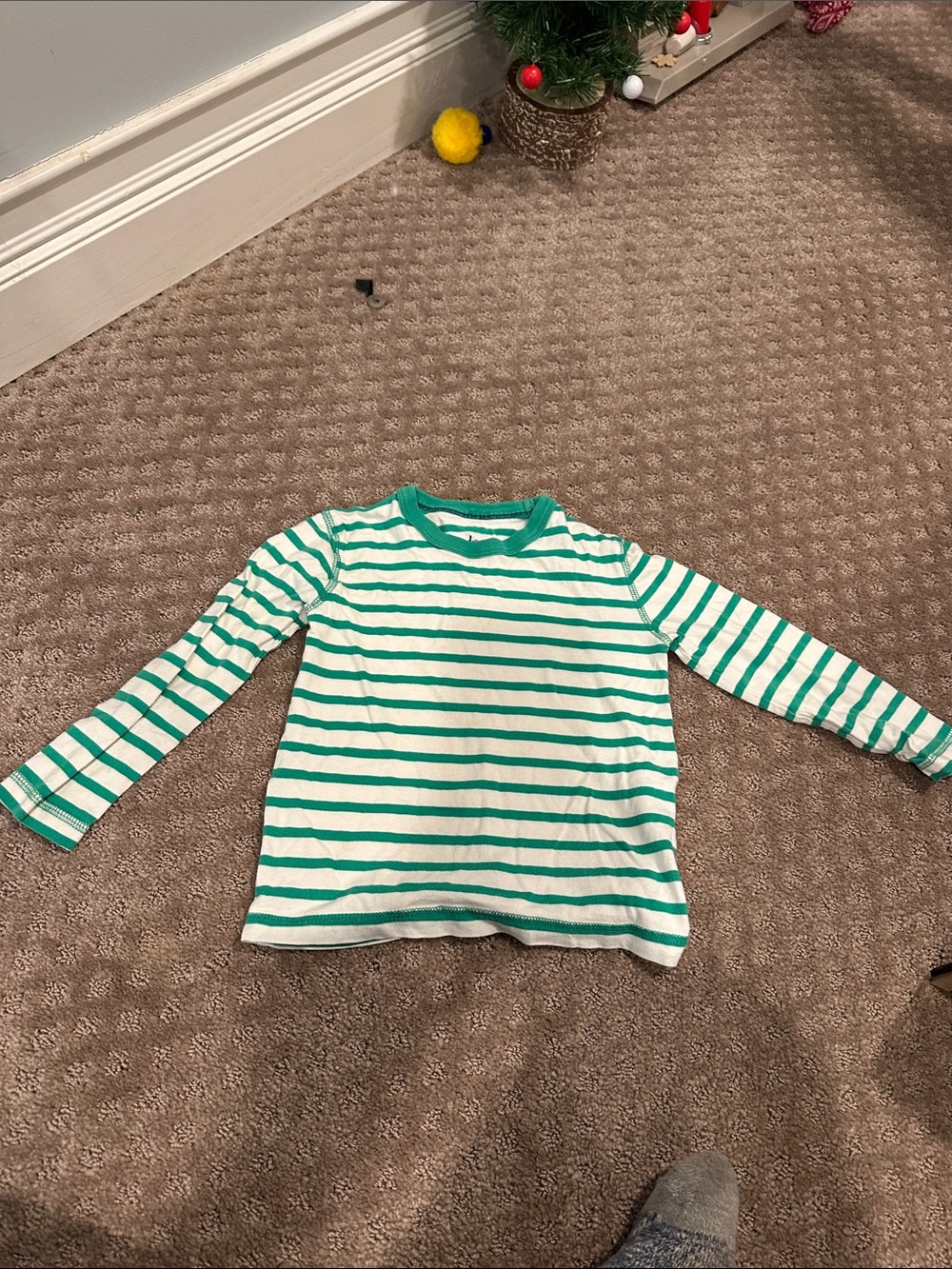 Boden Green and White Striped Long-Sleeve Tee